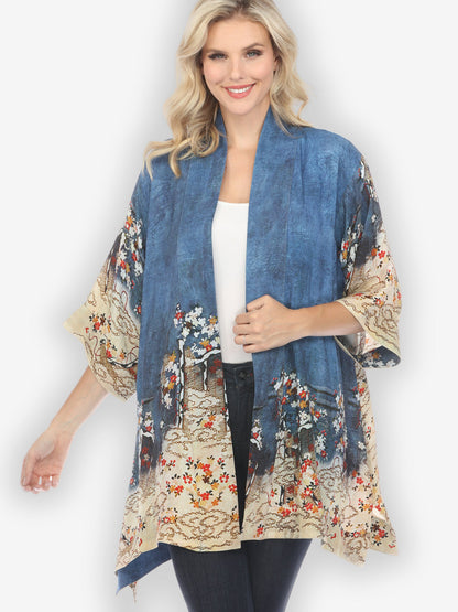 Jackets Edo Art Indigo Silk Blend Kimono Jacket