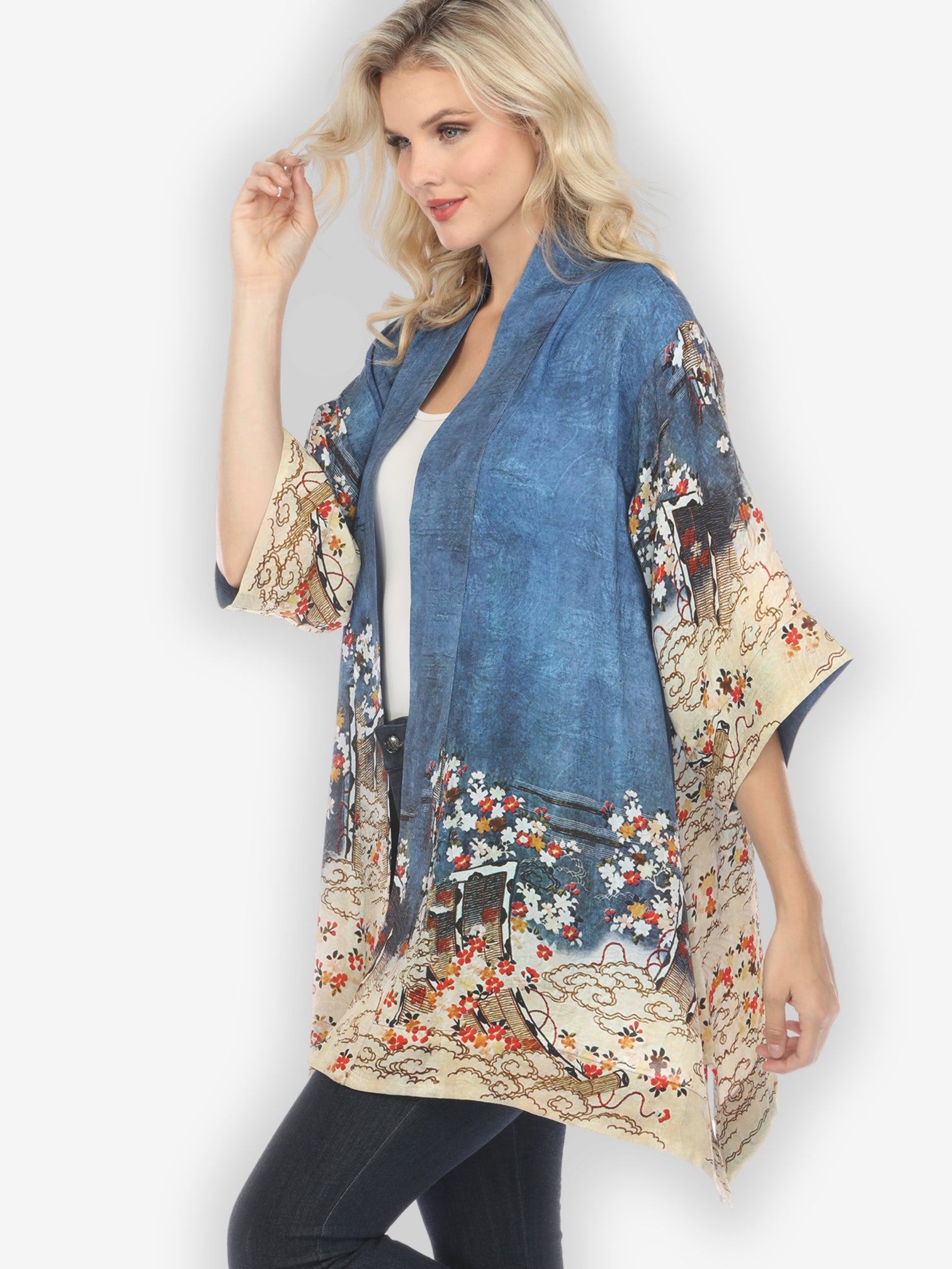 Jackets Edo Art Indigo Silk Blend Kimono Jacket