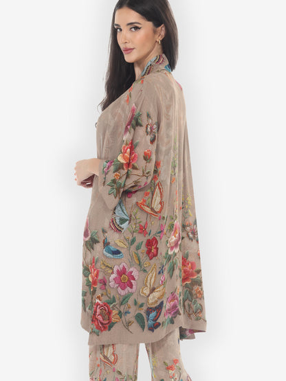 Open Front Kimono Embroidery Butterfly and Flower Kimono Jacket