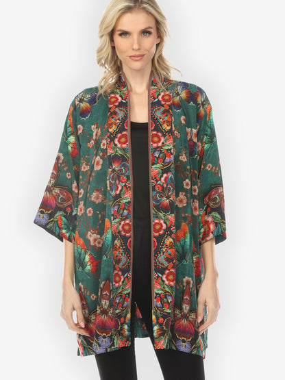 Open Front Kimono Embroidery Butterflies Blossom Silk Kimono Jacket