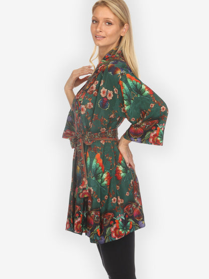 Open Front Kimono Embroidery Butterflies Blossom Silk Kimono Jacket