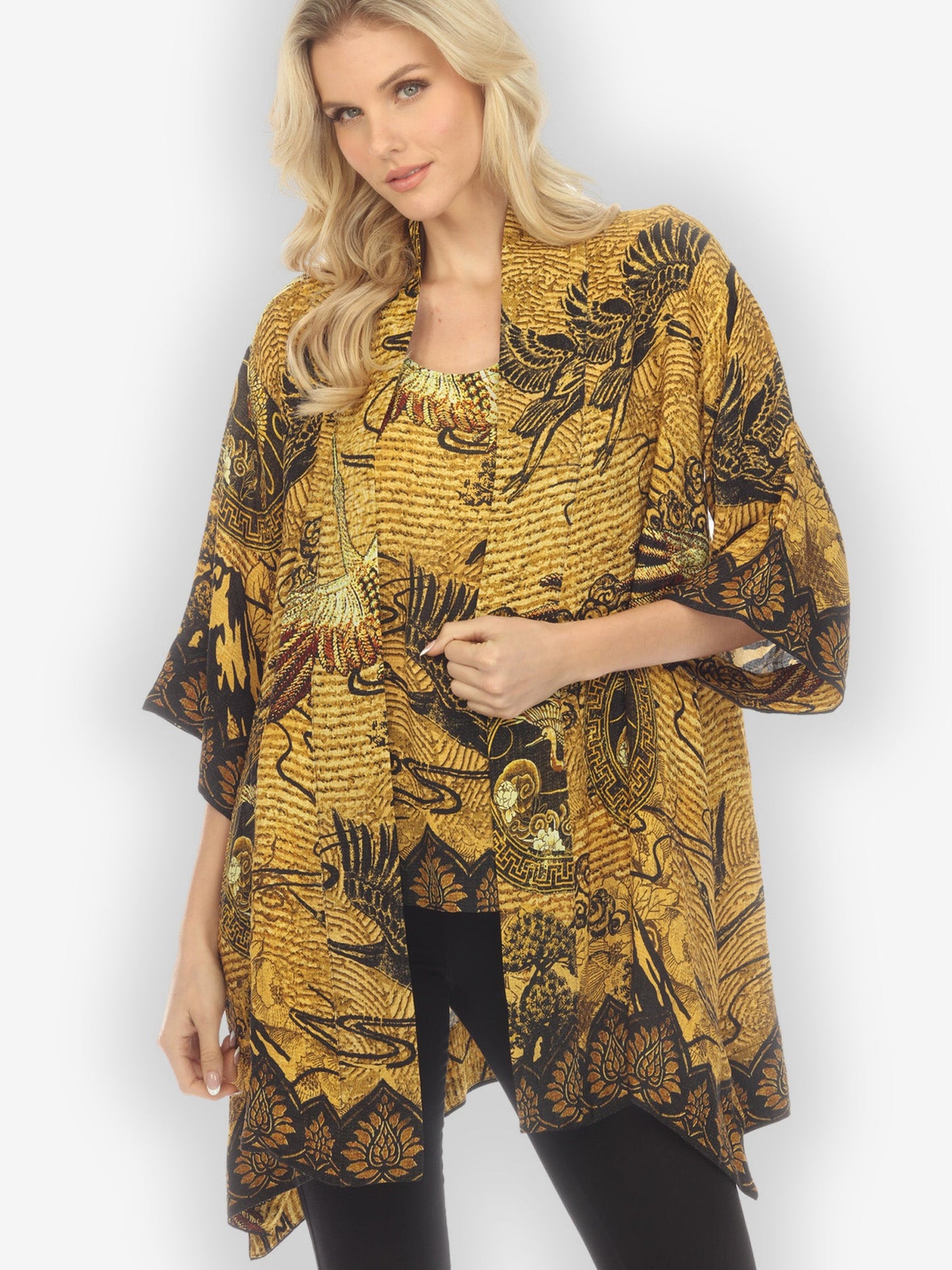 Jackets Elegant Crane Design Silk Kimono Jacket
