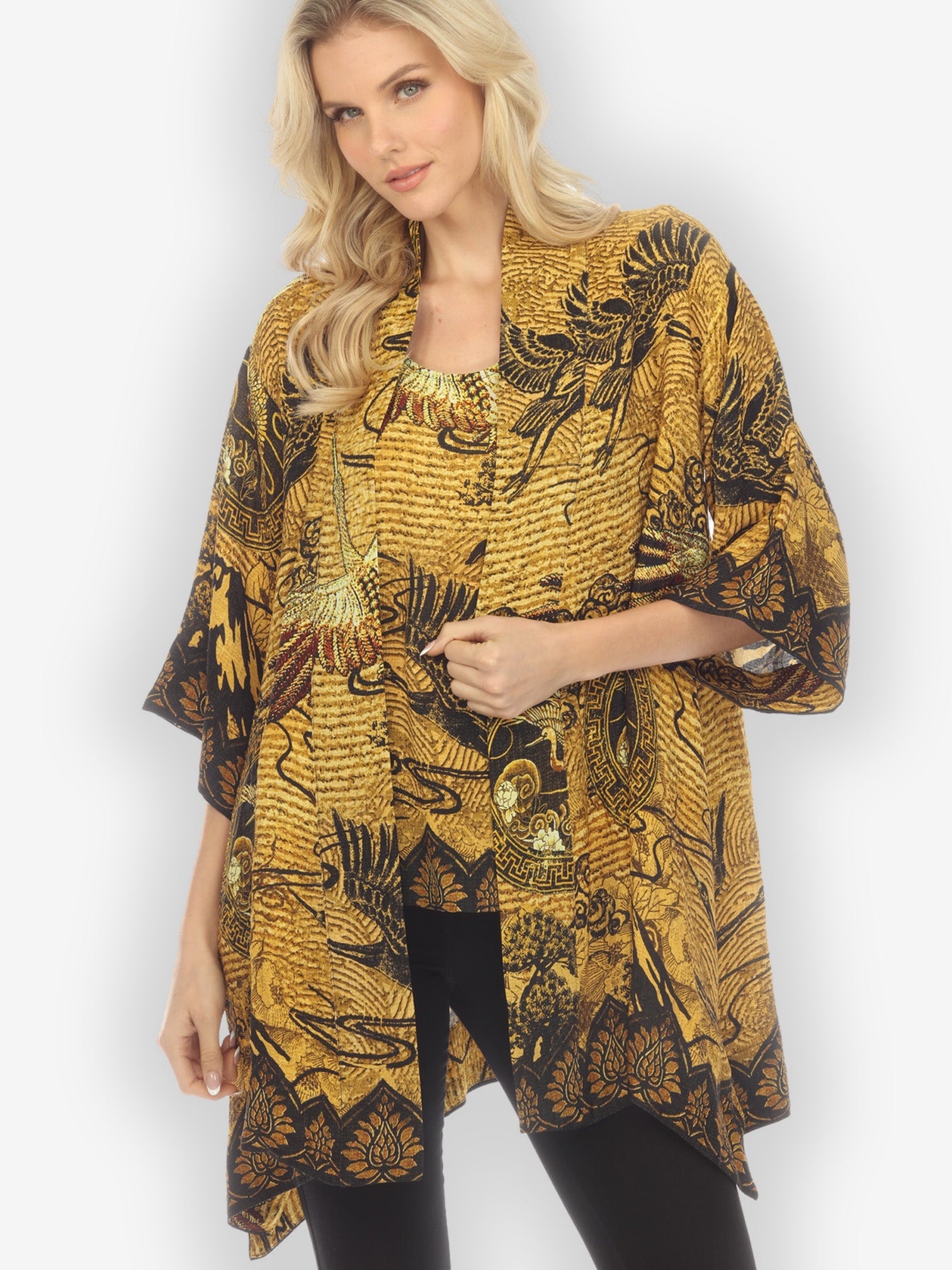 Jackets Elegant Crane Design Silk Kimono Jacket