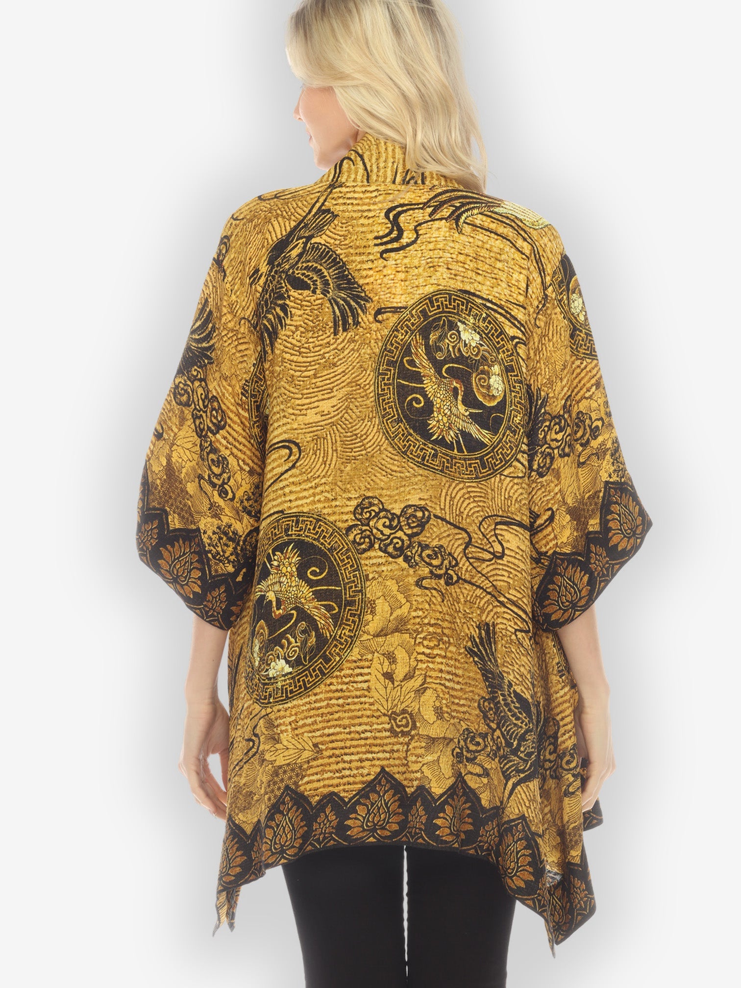 Jackets Elegant Crane Design Silk Kimono Jacket