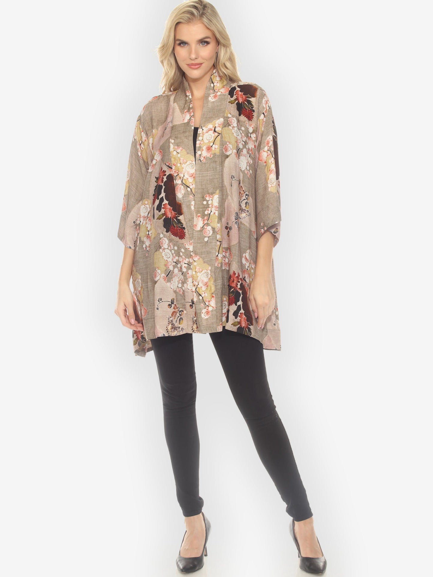 Open Front Kimono Fans Cherry Blossom Kimono Jacket