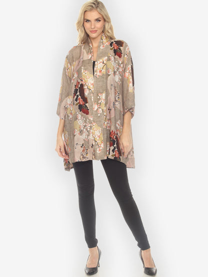 Open Front Kimono Fans Cherry Blossom Kimono Jacket
