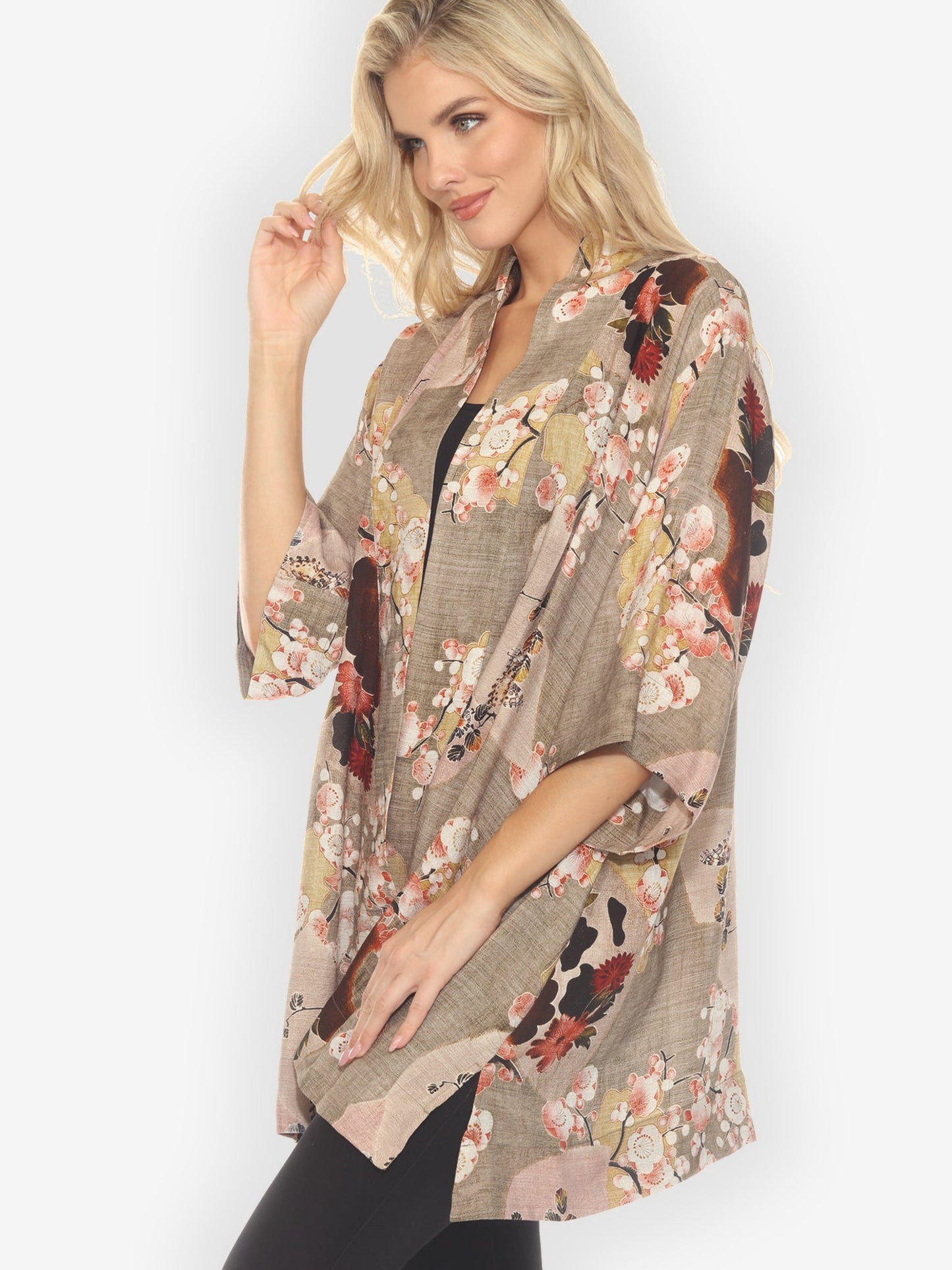 Open Front Kimono Fans Cherry Blossom Kimono Jacket