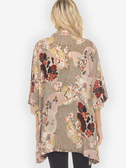 Open Front Kimono Fans Cherry Blossom Kimono Jacket