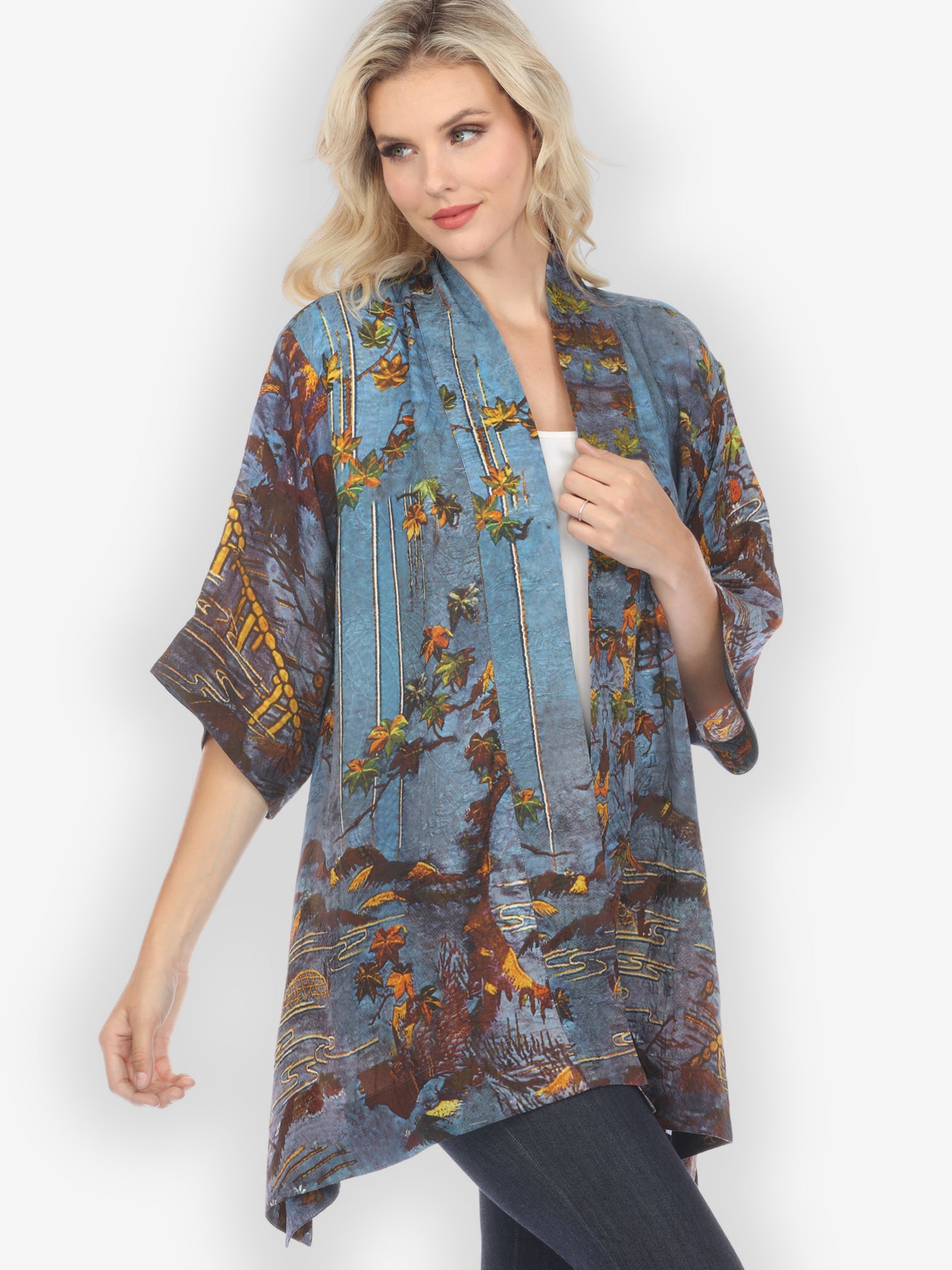 Jackets Flowers Over Water Silk Blend Kimono Jacket