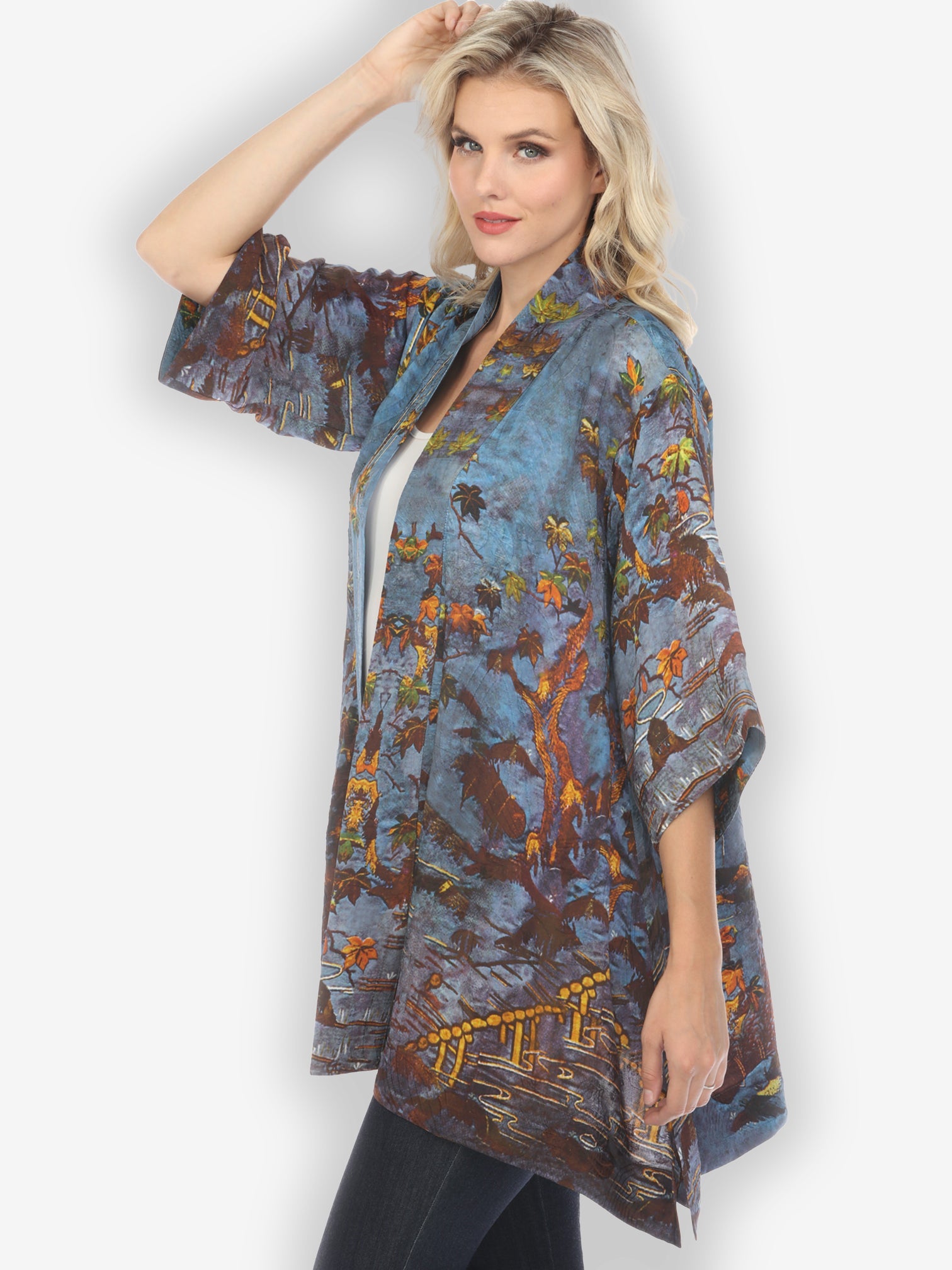 Jackets Flowers Over Water Silk Blend Kimono Jacket
