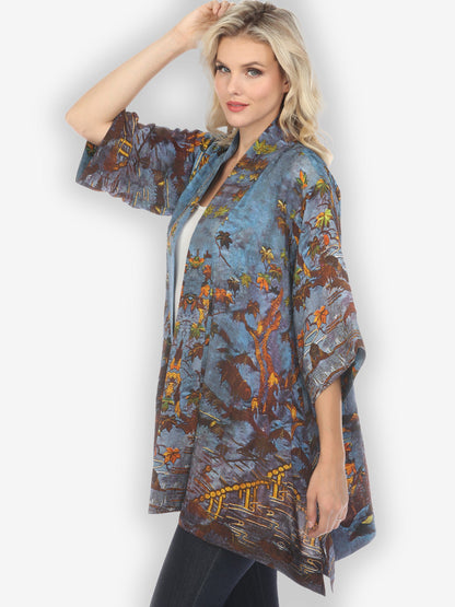 Jackets Flowers Over Water Silk Blend Kimono Jacket