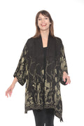 Citron Graceful Fish Flowers in Black Kimono