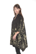 Citron Graceful Fish Flowers in Black Kimono