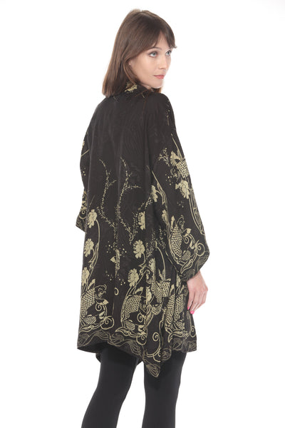 Citron Graceful Fish Flowers in Black Kimono