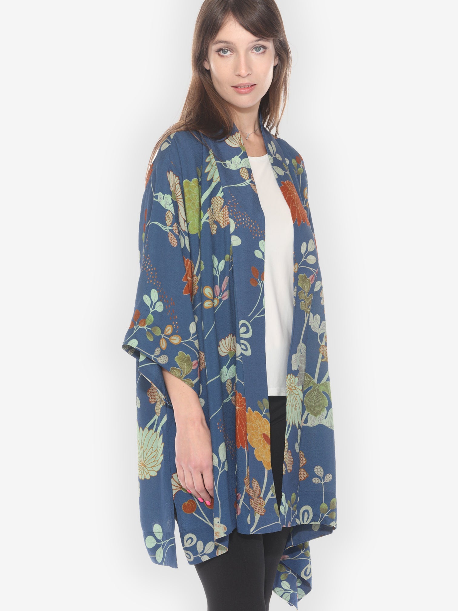 Open Front Kimono Garden in Blue Kimono Jacket