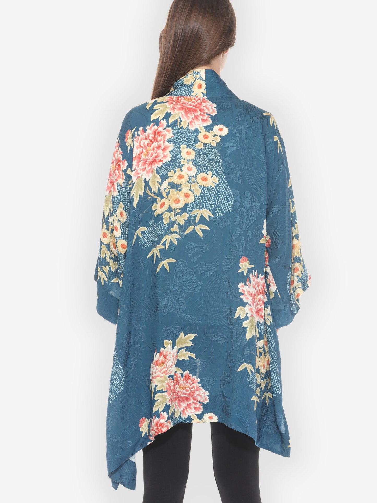 Open Front Kimono Indigo Shibori Flowers Silk Kimono Jacket