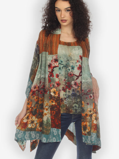 Open Front Kimono Top Joy Bloom Border Silk Kimono Top