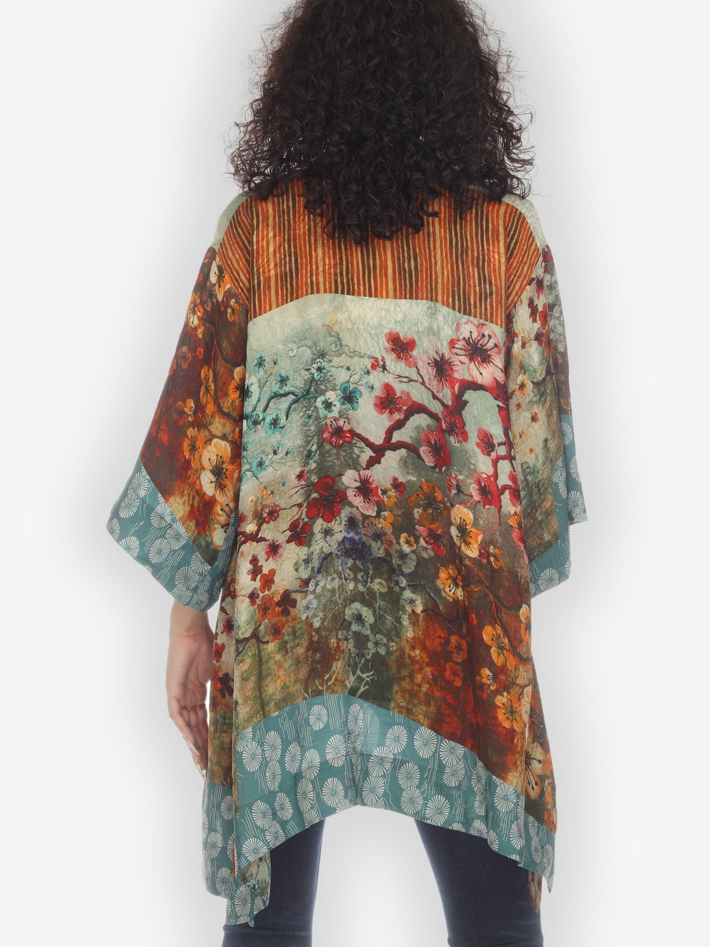 Open Front Kimono Top Joy Bloom Border Silk Kimono Top
