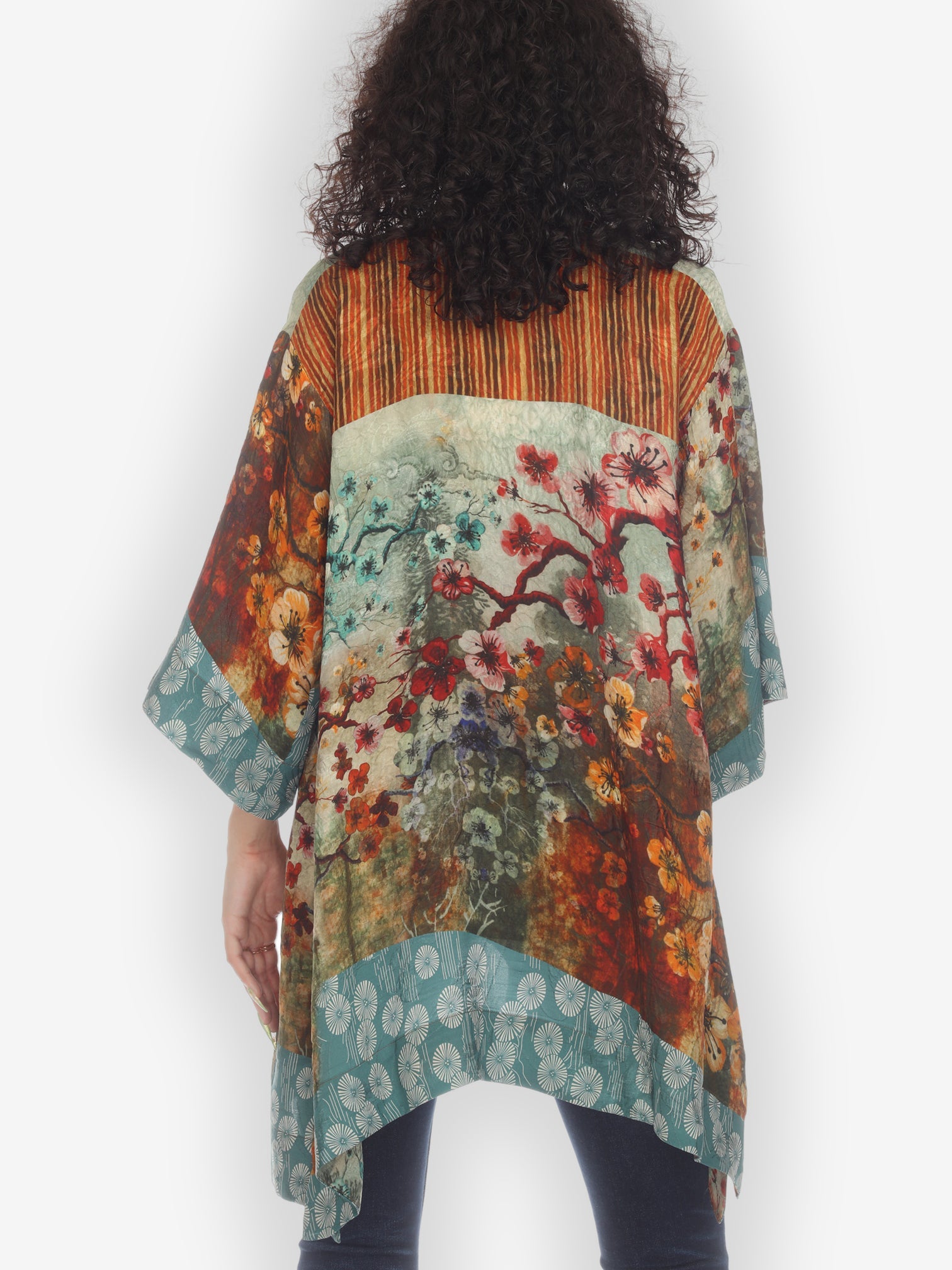 Open Front Kimono Top Joy Bloom Border Silk Kimono Top