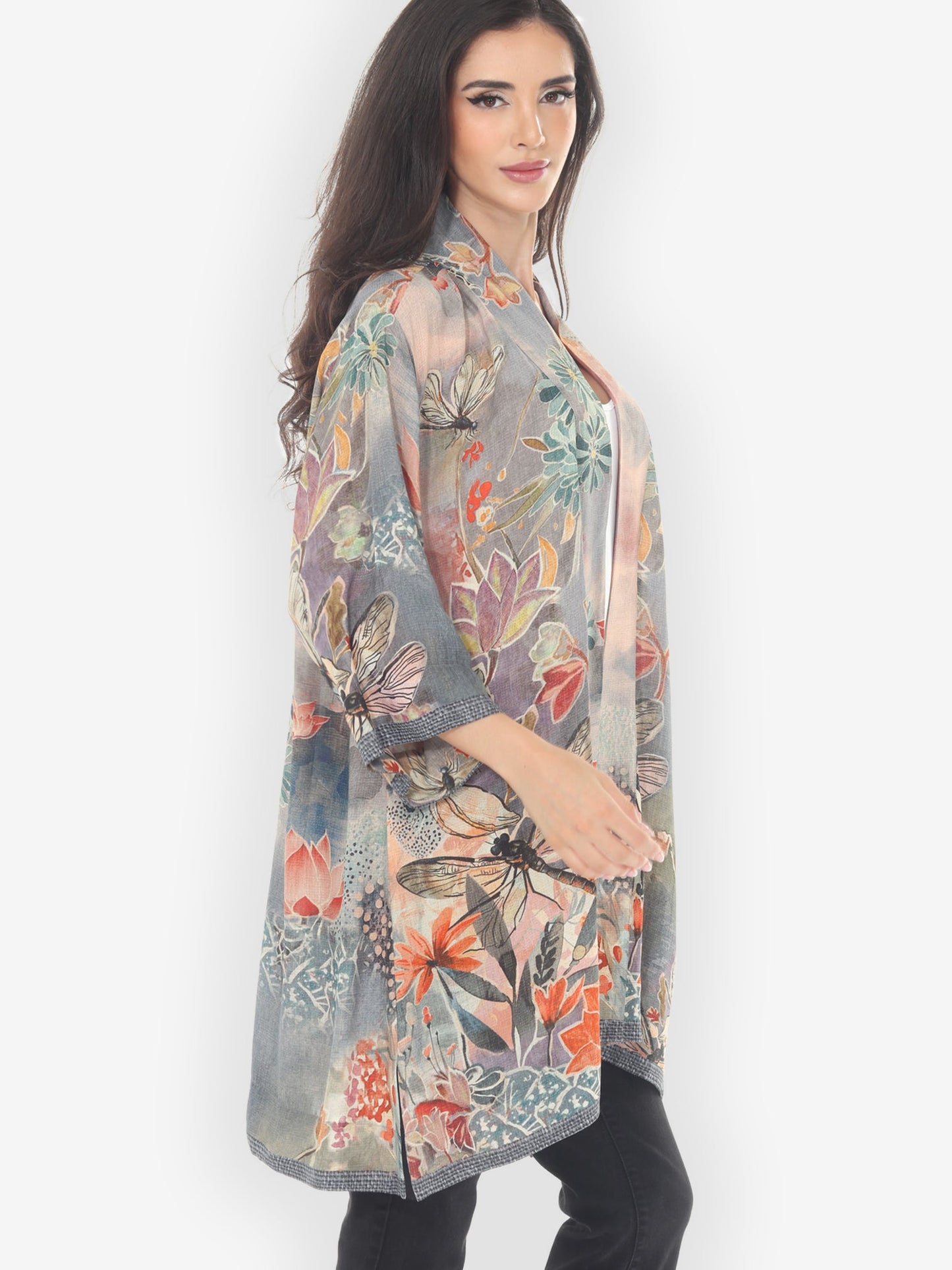 Open Front Kimono Japanese Modern Dragonfly Kimono Jacket
