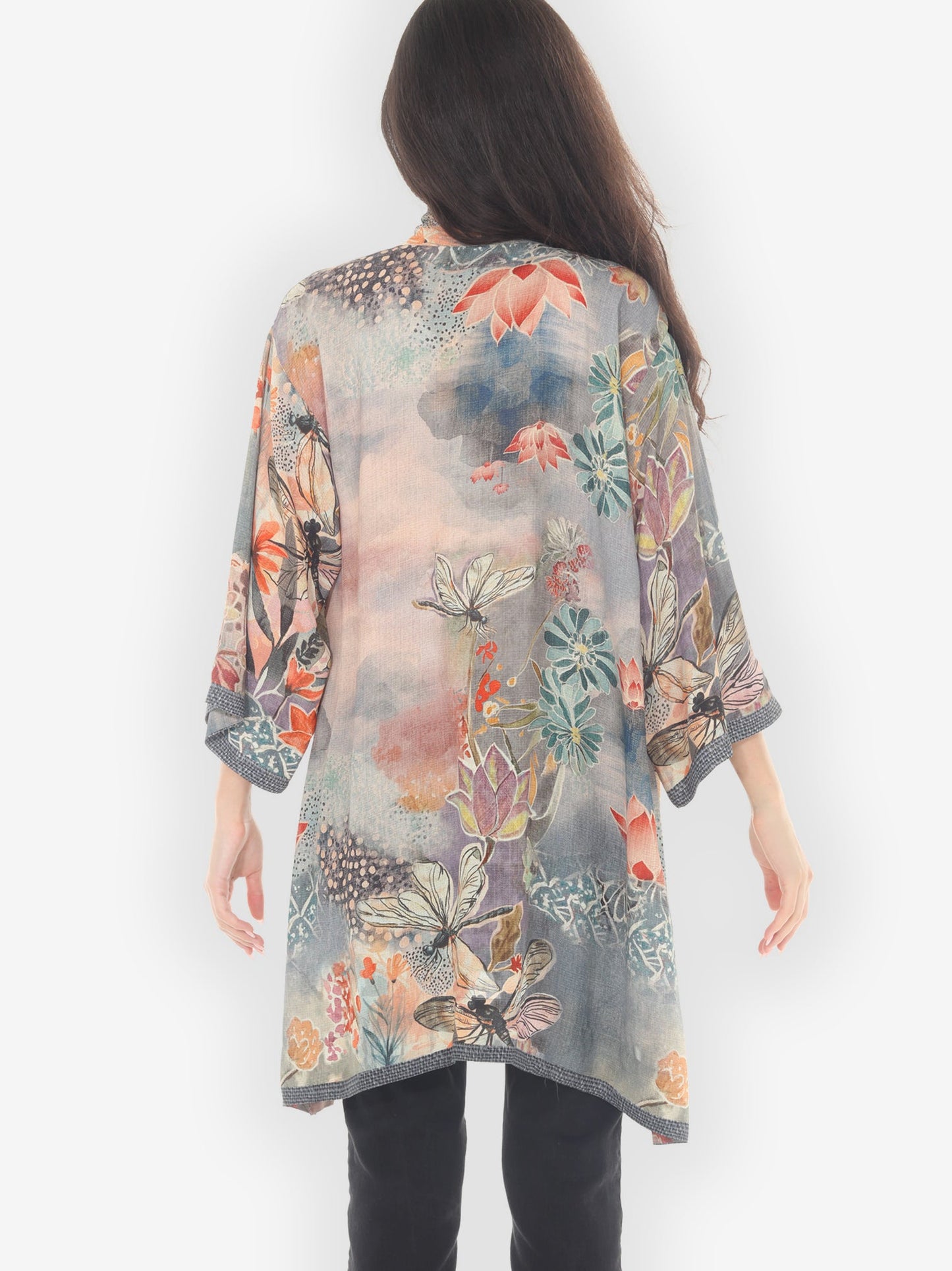 Open Front Kimono Japanese Modern Dragonfly Kimono Jacket