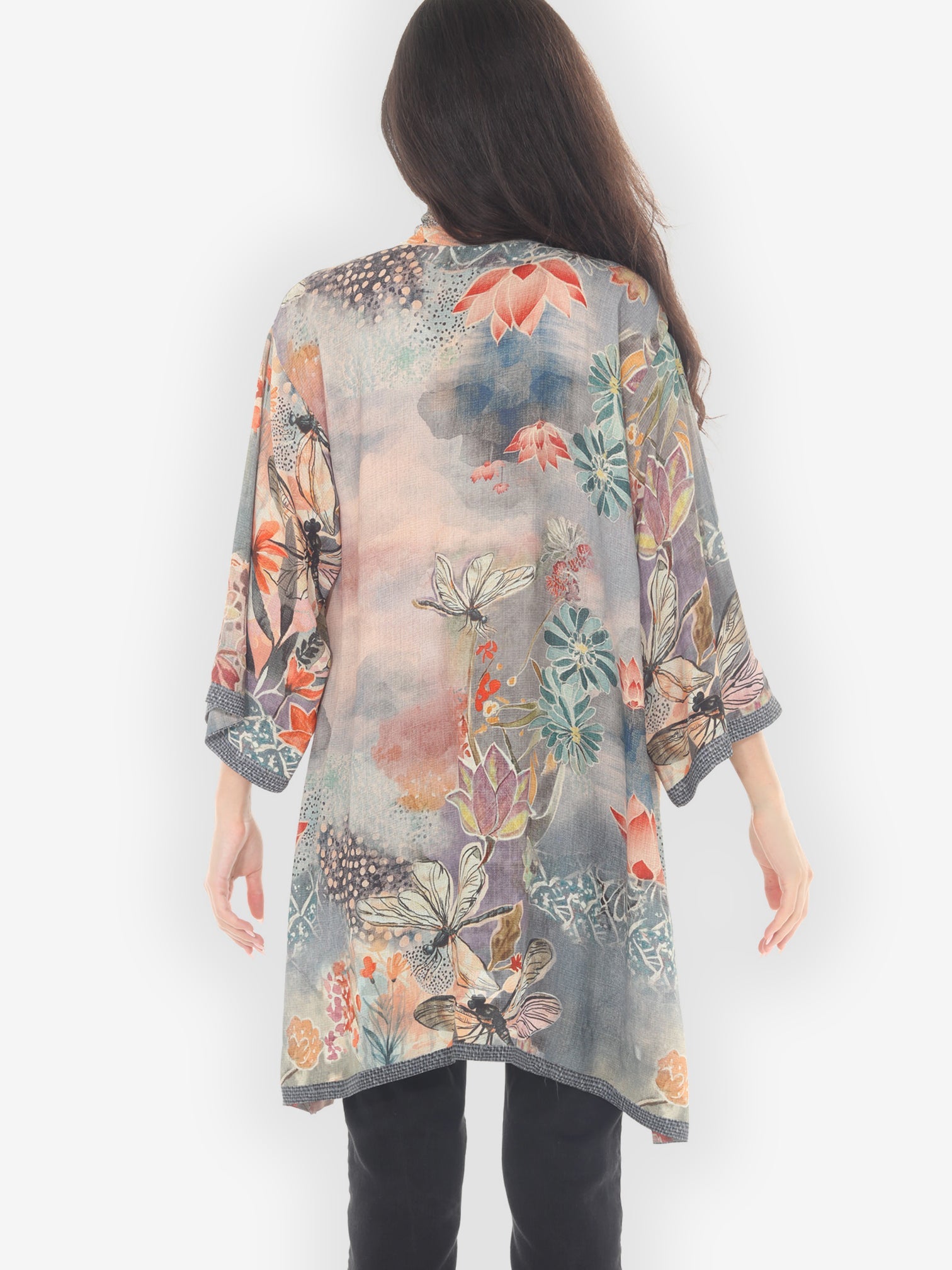 Open Front Kimono Japanese Modern Dragonfly Kimono Jacket