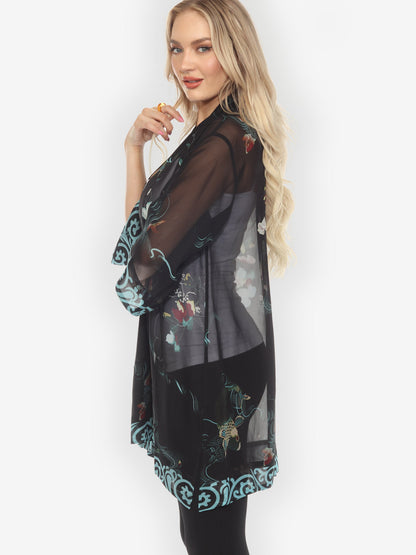 Open Front Kimono Koi and Leaves Silk Kimono Jacket