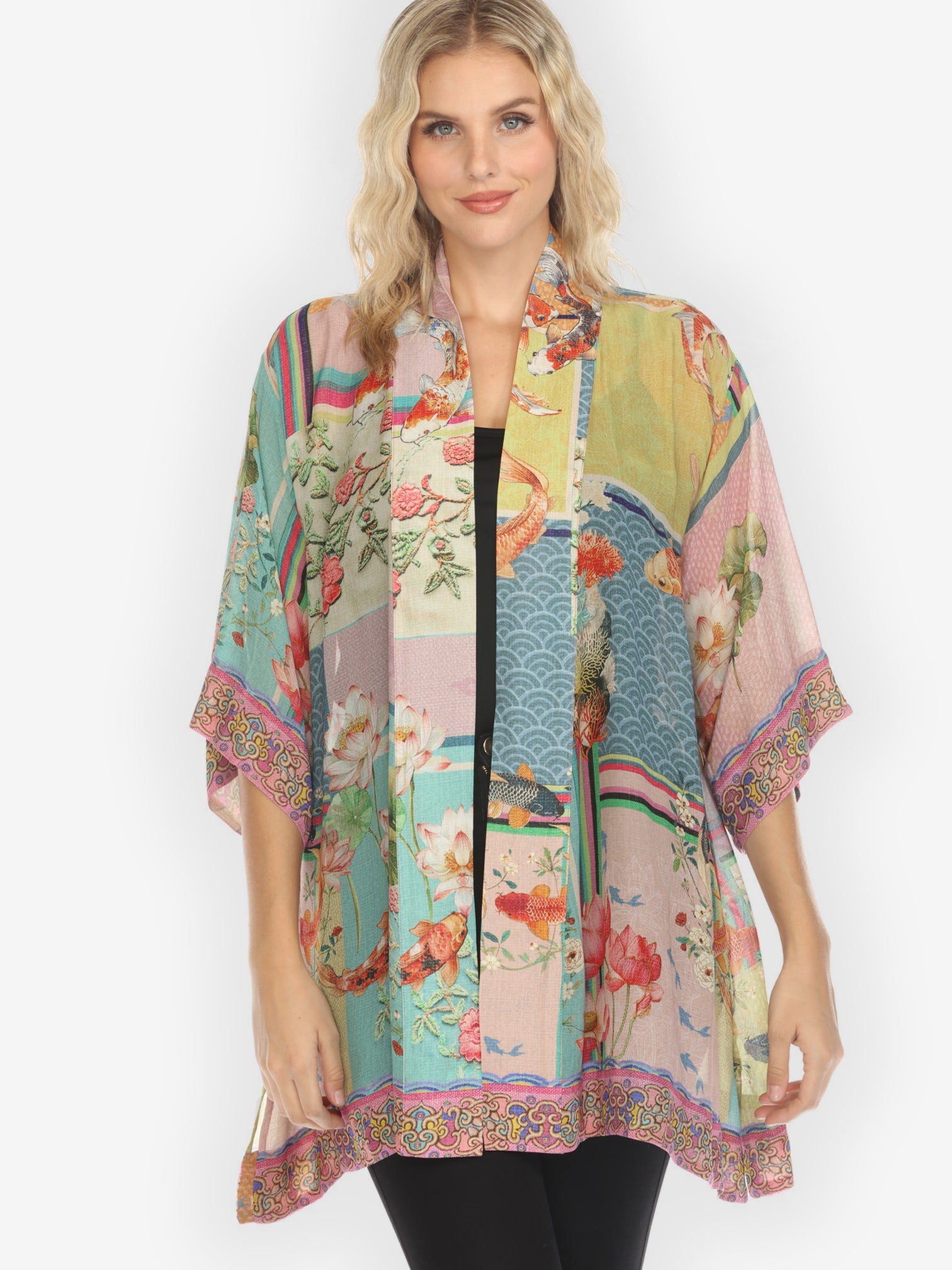 Jackets Koi Fish Block Pattern Kimono Jacket