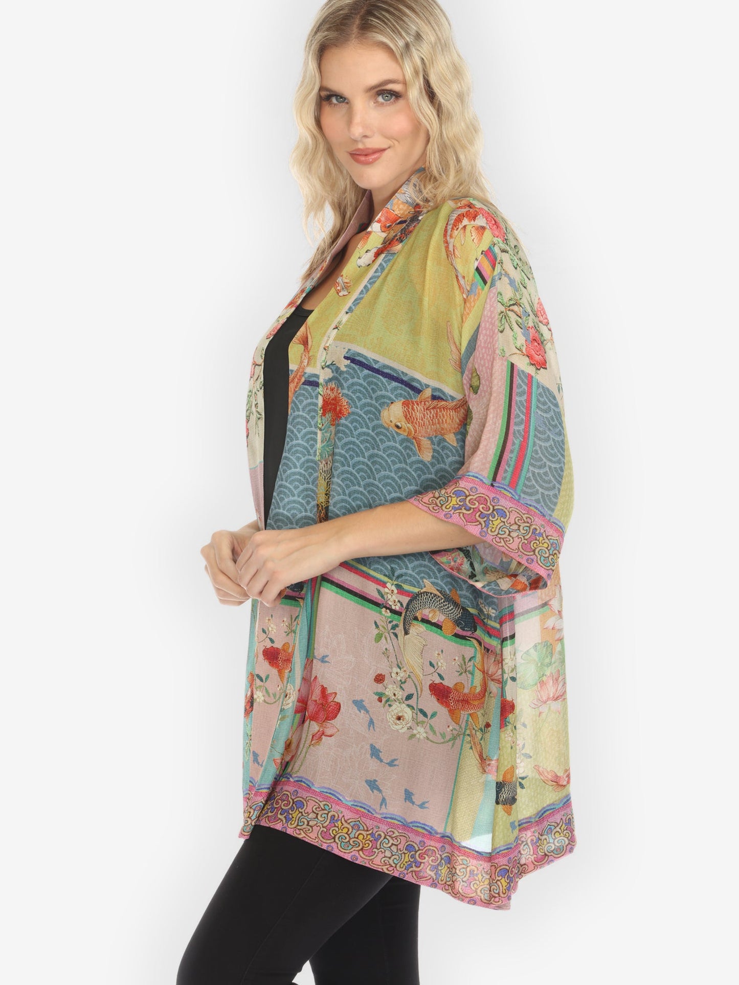 Jackets Koi Fish Block Pattern Kimono Jacket