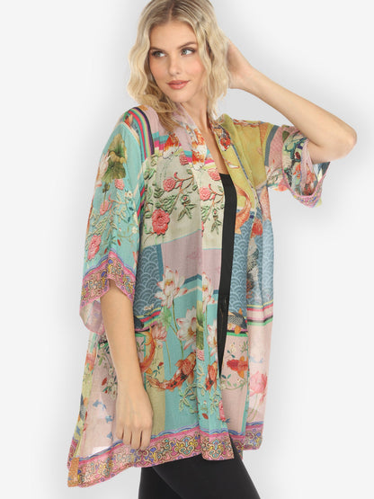 Jackets Koi Fish Block Pattern Kimono Jacket