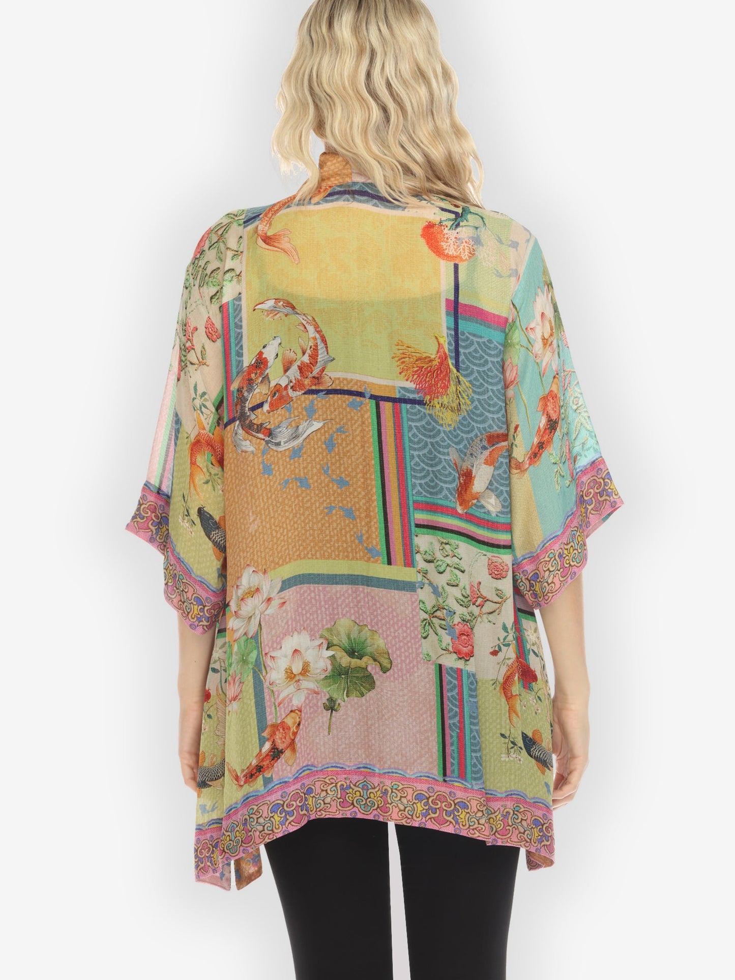Jackets Koi Fish Block Pattern Kimono Jacket