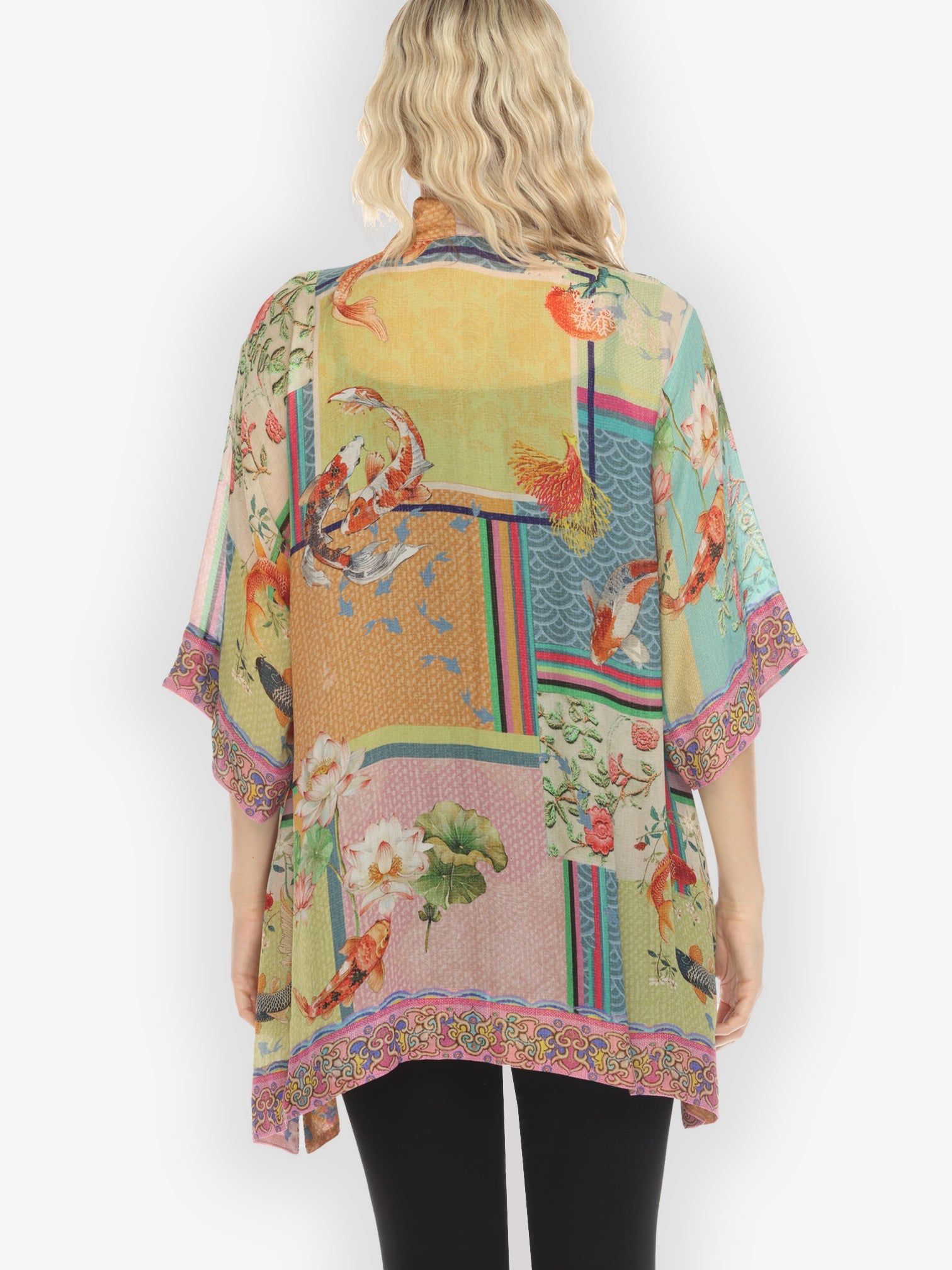 Jackets Koi Fish Block Pattern Kimono Jacket