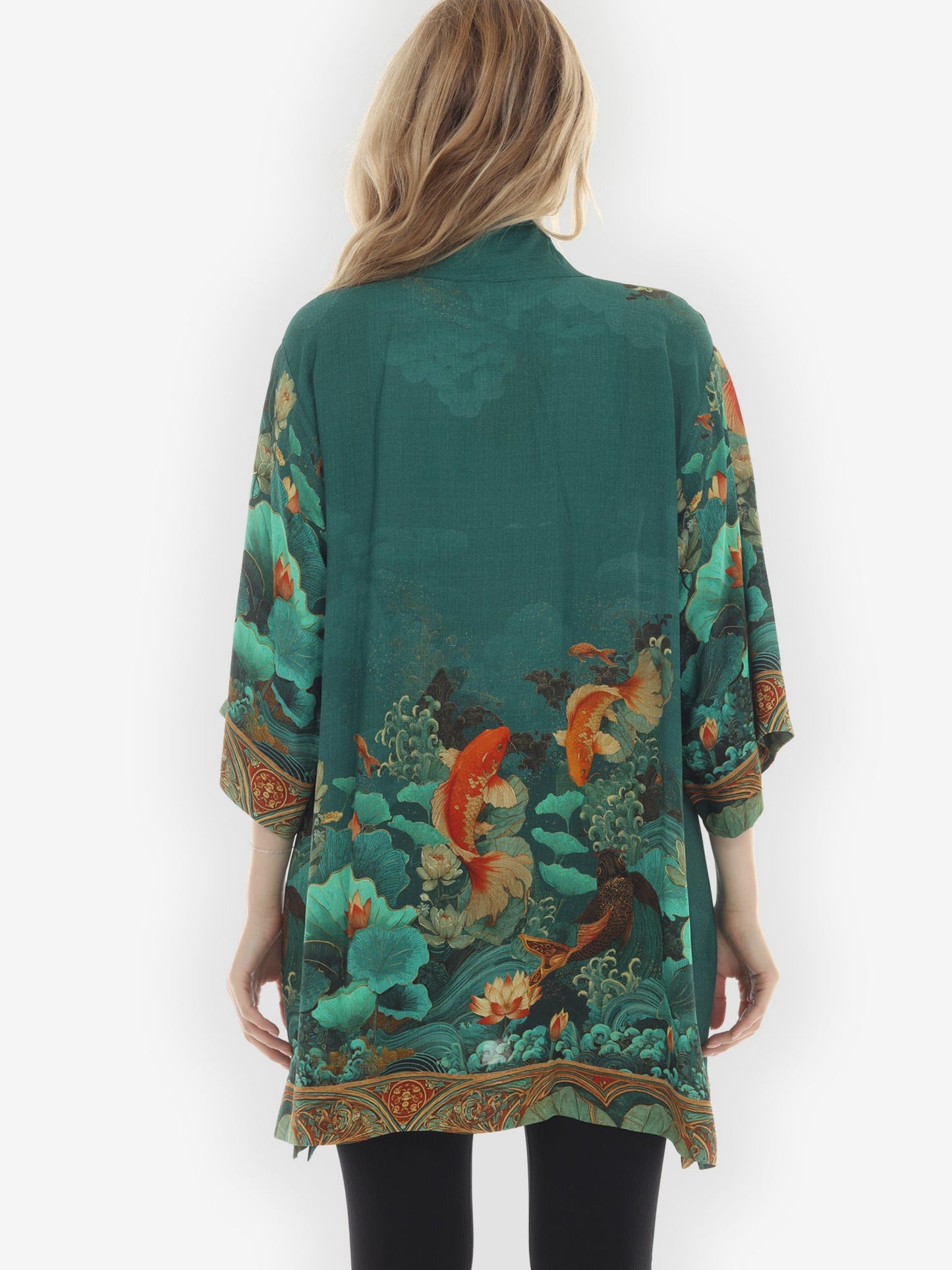 Open Front Kimono Koi Fish Sea Wave Kimono Jacket