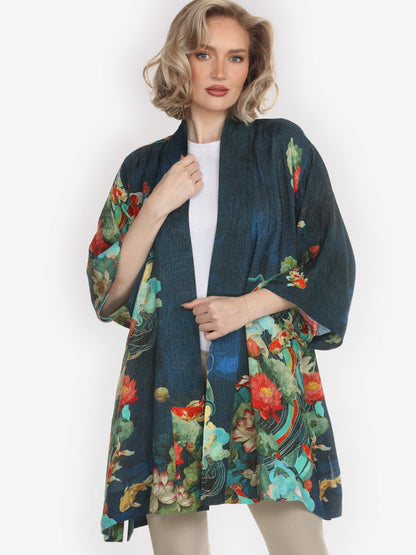 Open Front Kimono Lotus in Paradise Silk Kimono Jacket