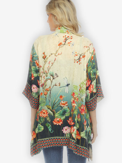 Kimono Lotus with Dragonfly Silk Kimono