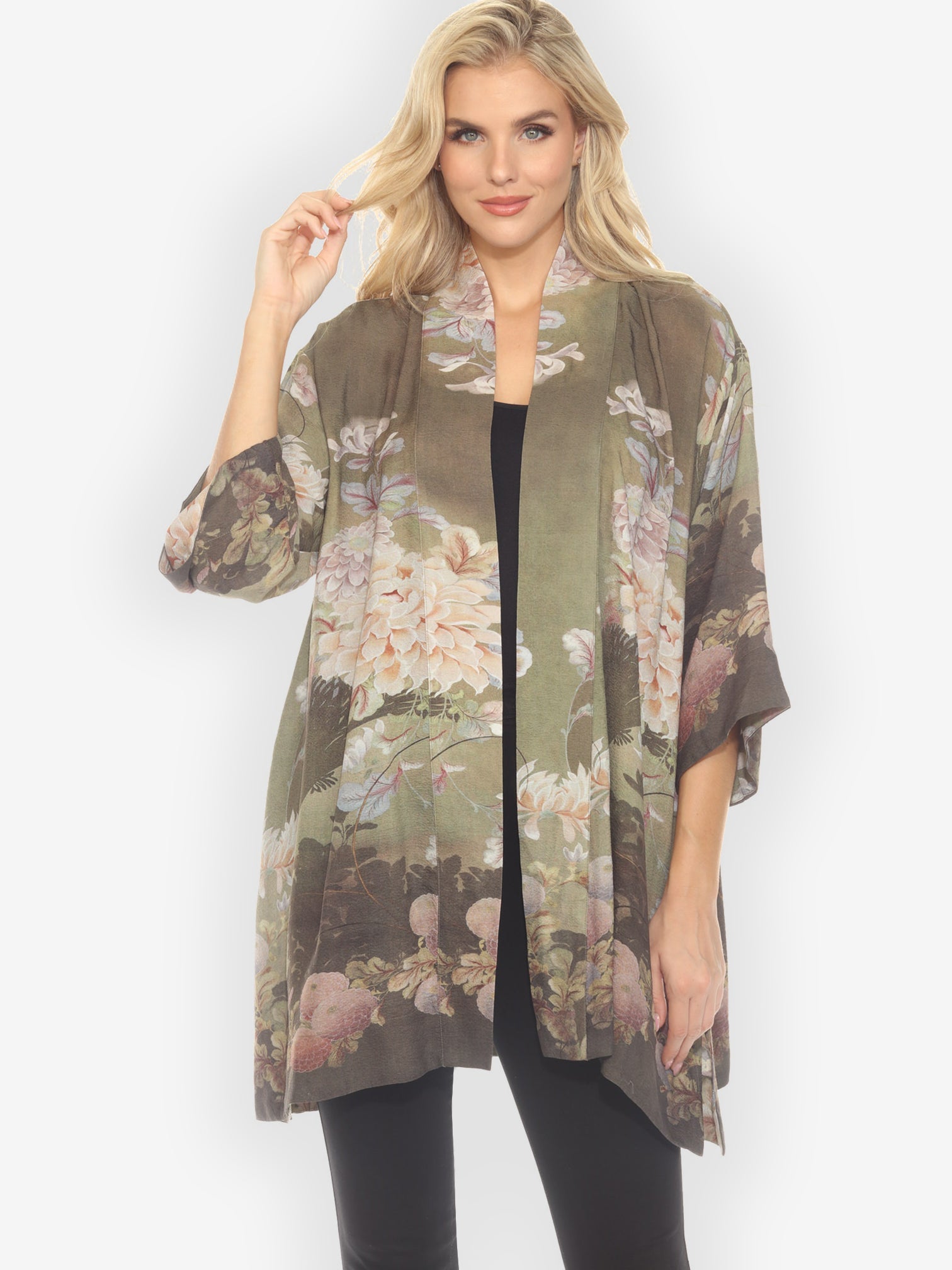 Open Front Kimono Mums in Woodland Kimono Jacket