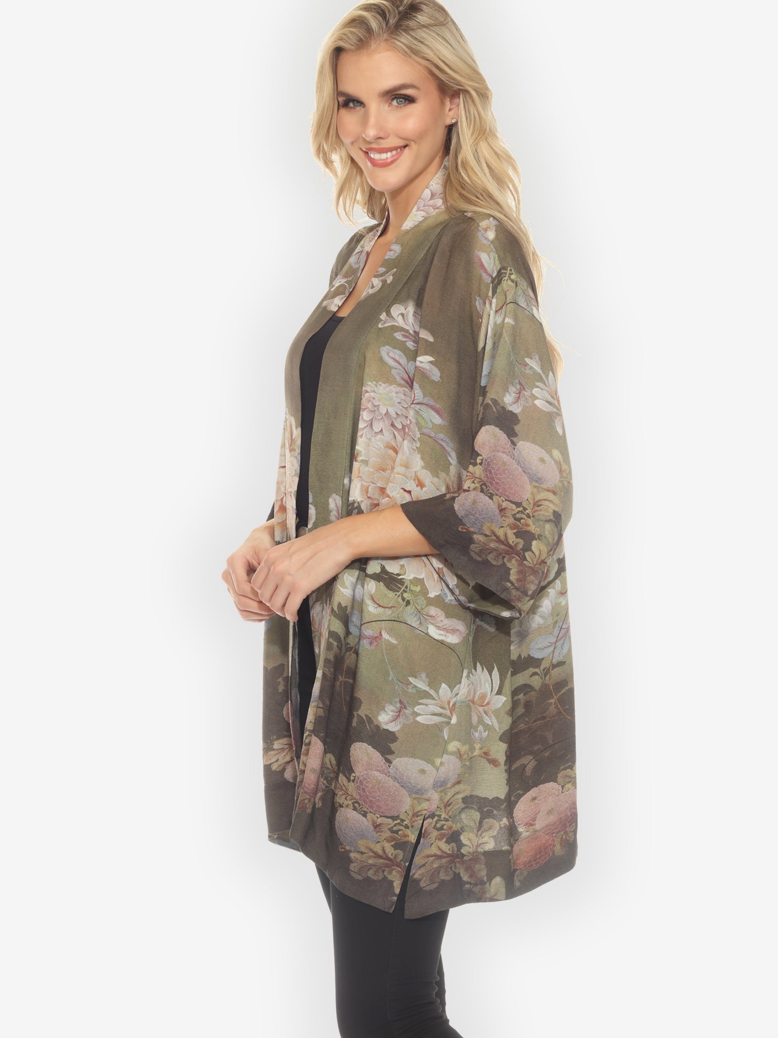 Open Front Kimono Mums in Woodland Kimono Jacket