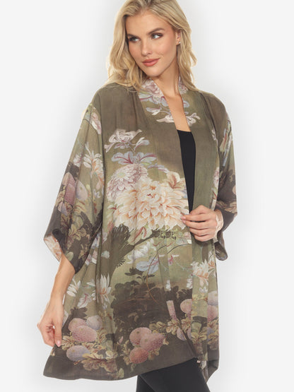 Open Front Kimono Mums in Woodland Kimono Jacket