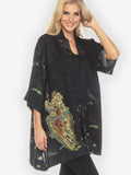 Peacock Floral Black Silk Kimono Jacket