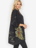 Peacock Floral Black Silk Kimono Jacket