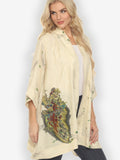Peacock Floral White Silk Kimono Jacket