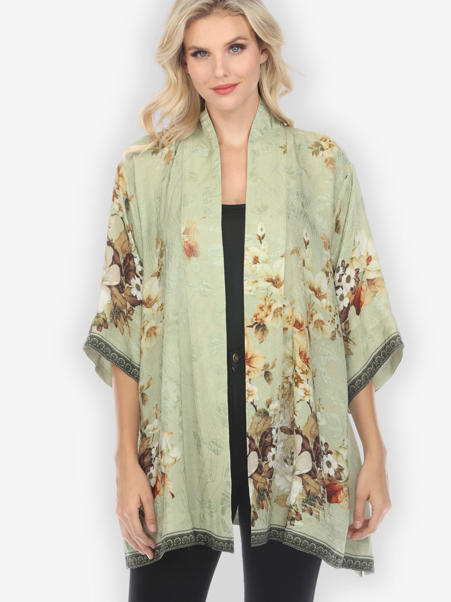 Jackets Peony Mint Green Silk Kimono