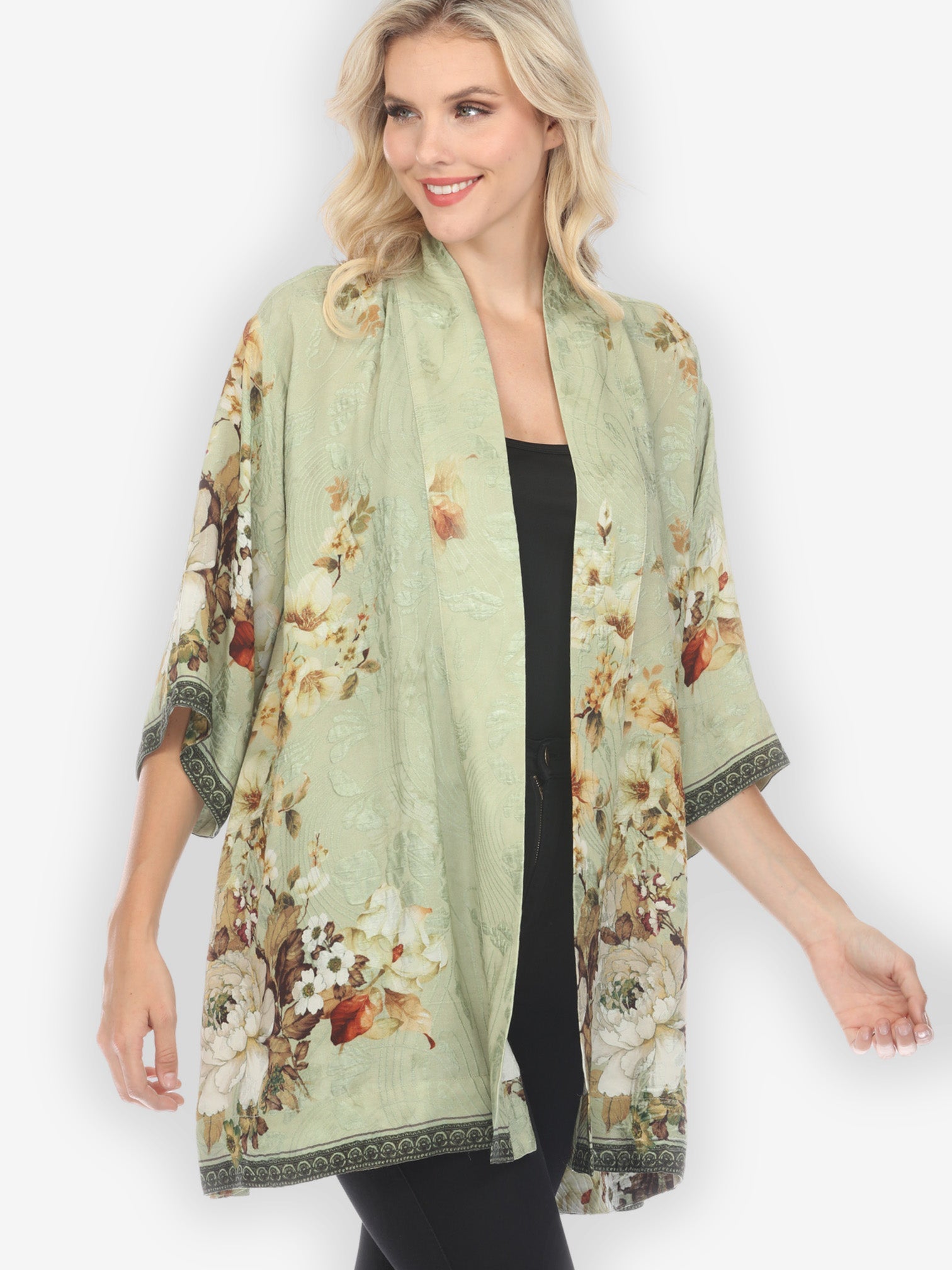 Jackets Peony Mint Green Silk Kimono