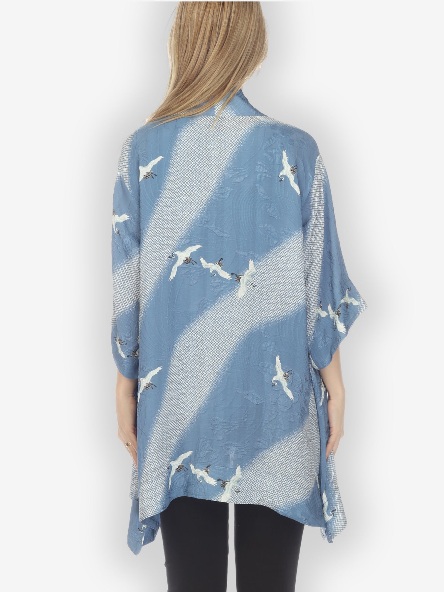 Open Front Kimono Shibori Flying Crane Silk Kimono
