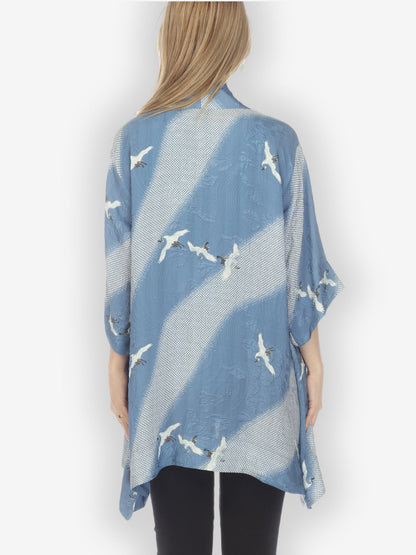 Open Front Kimono Shibori Flying Crane Silk Kimono
