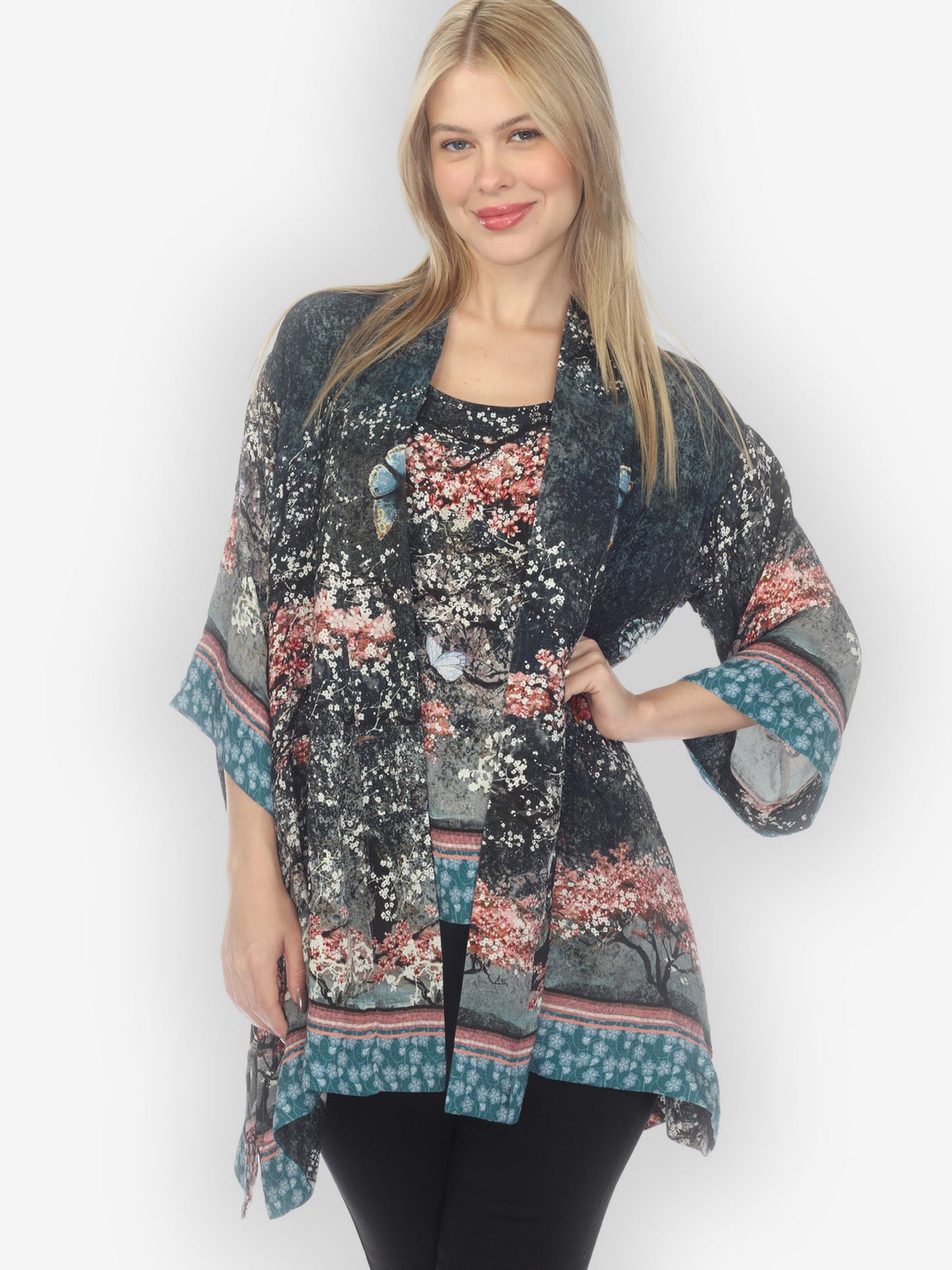Open Front Kimono Sakura Night Silk Kimono