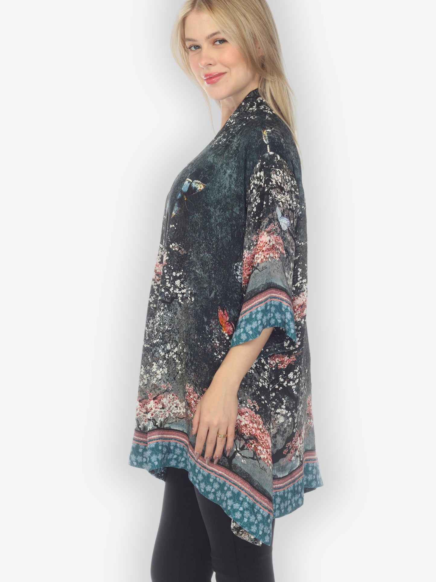 Open Front Kimono Sakura Night Silk Kimono