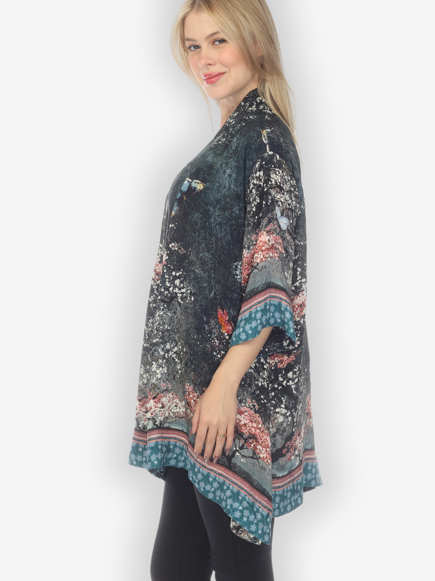Open Front Kimono Sakura Night Silk Kimono