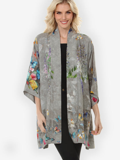 Open Front Kimono Swarm of Butterflies Silk Kimono Jacket