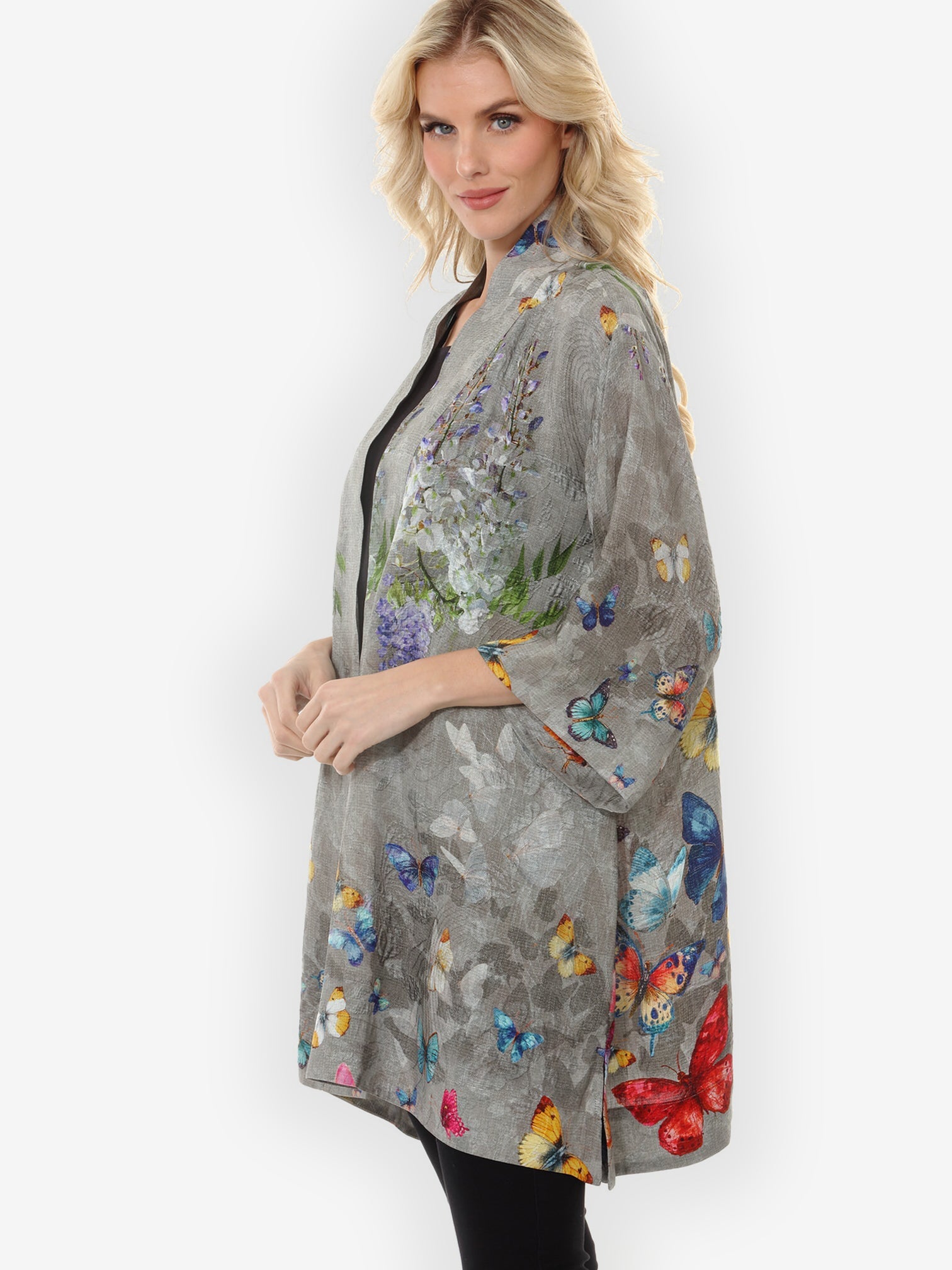 Open Front Kimono Swarm of Butterflies Silk Kimono Jacket